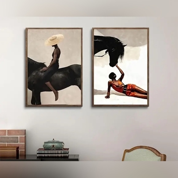 Stunning African American woman 2 pcs Elegant Equestrian Canvas unframed print - Picture 4 of 6